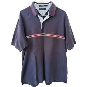 Tommy Hilfiger Polo Shirt Men’s XL Blue Vintage 90s Colorblock Stripe Prep